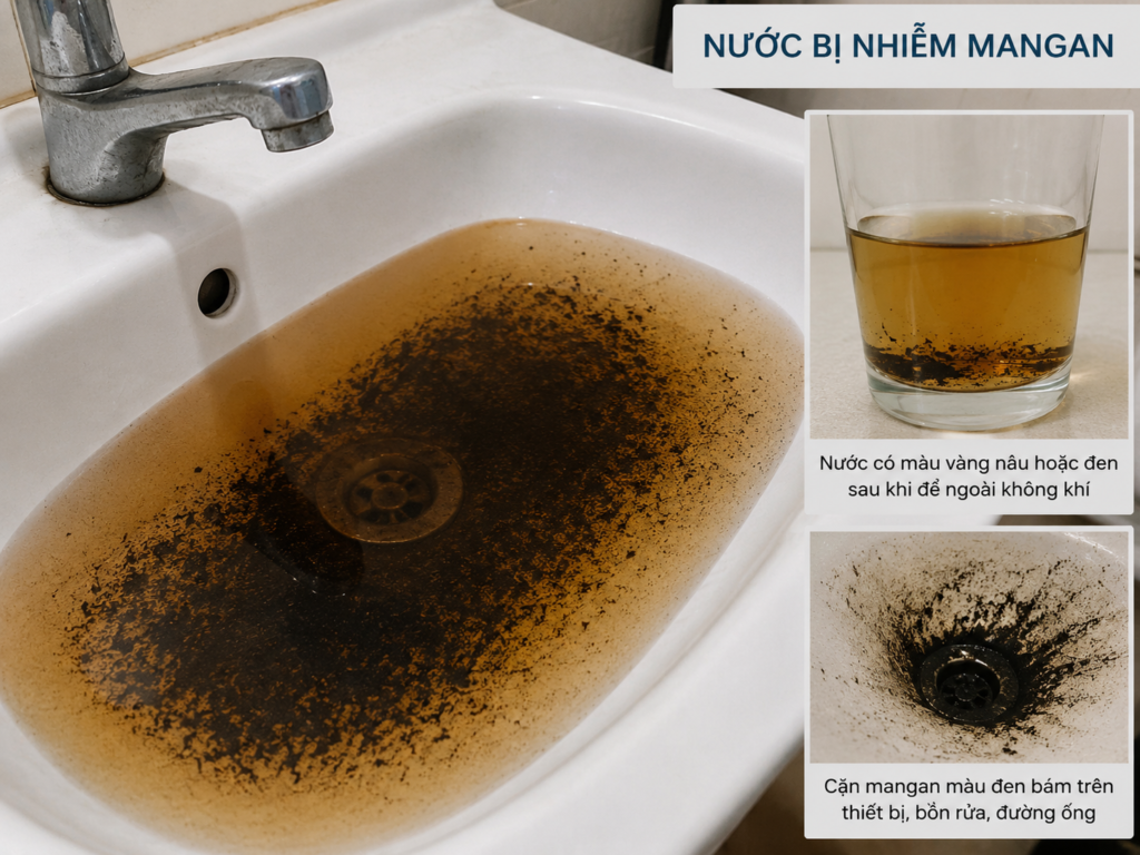 dấu hiệu nước bị nhiễm Mangan
